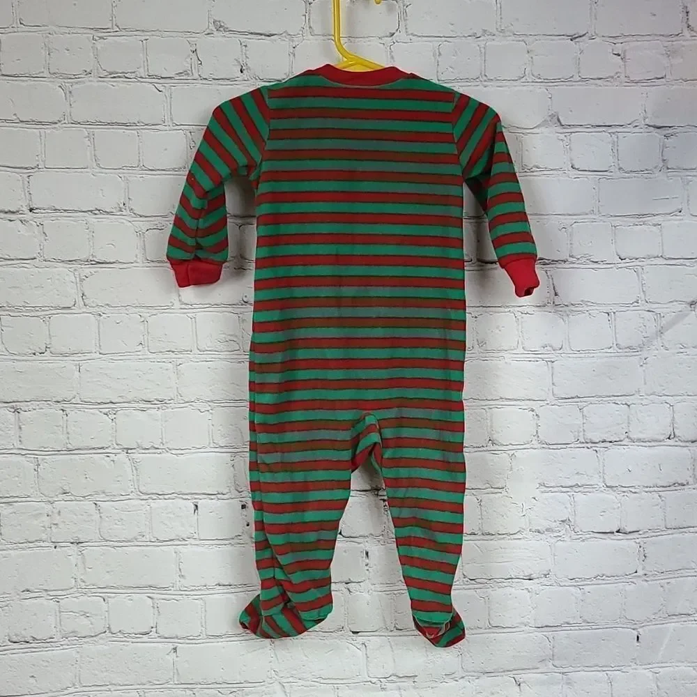 Carter’s Baby Christmas Pajamas 9M Reindeer Fleece Footed Sleeper Red Green Pjs